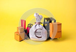 Euro money bag and warehouse loading equipment.