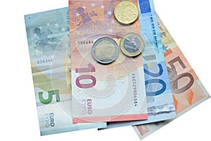 Euro money banknote and coins