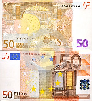 50 EURO MONEY BANKNOTE TWO SIDES photo