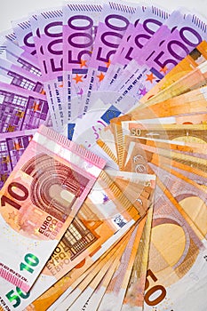 Euro Money Banknotes and cash. 10,50, 500 euro