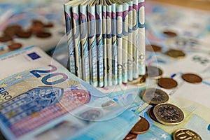 Euro money, banknotes and coins background