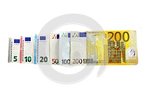 Euro Money Banknotes, isolated on white background