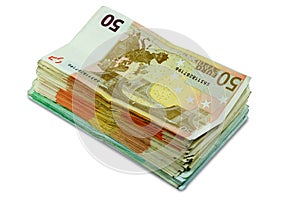 Euro Money Banknotes - stacked 50 and 100 euro bills