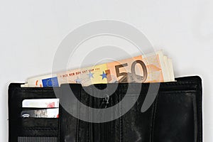 Euro money banknotes and wallet. 