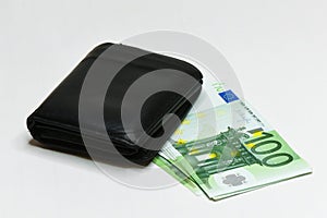 Euro money banknotes and wallet. isolated