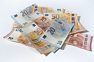 Euro money bills on a white background photo