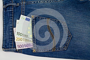 Euro money in a blue jeans