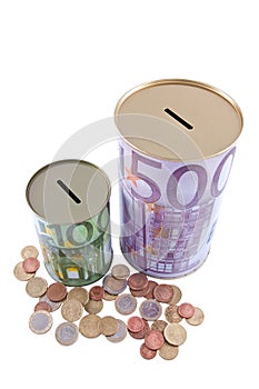 Euro money boxes and coins