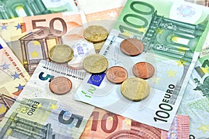 Euro Money coins and Banknotes as background