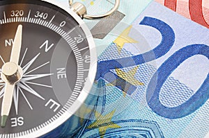 Euro money and compass