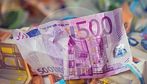 Euro money euro banknotes euro currency. Lying loose euro banknotes