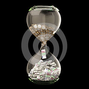 Euro Money In Hourglass Isolated On Black