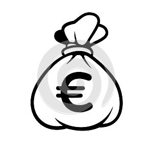 Euro Money Icon with Bag. Vector. photo