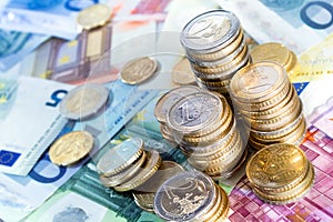 Euro money stacks and bills photo