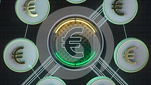 Euro neon symbol. Europe cryptocurrency exchange stock concept. 3d illustration