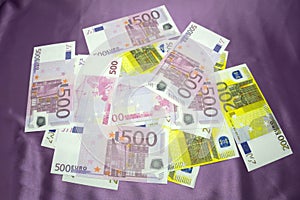 200, 500 Euro notes background texture - mingled pile