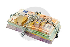 Euro notes with chain and padlock