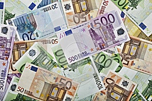 Close-up pattern of Euro paper currency