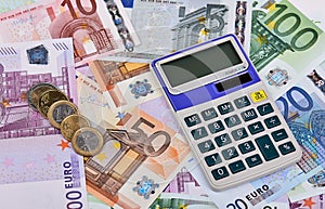 Euro Notes, Coins and Calculator