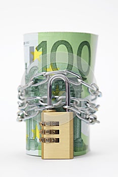 Euro notes with lock and chain