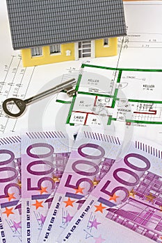 Euro notes and plan of a house