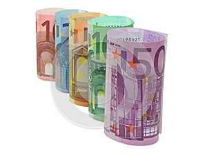 Euro notes in a row