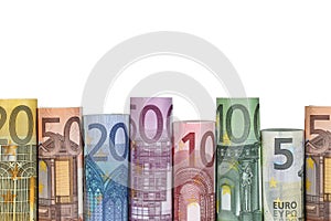 Euro notes in a row