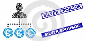 Euro Payer Mosaic and Grunge Rectangle Silver Sponsor Stamps