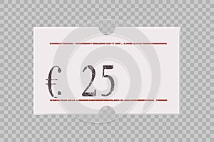 Euro price tag with digit numbers isolated on transparent background. Paper sticker, label, badge for different goods