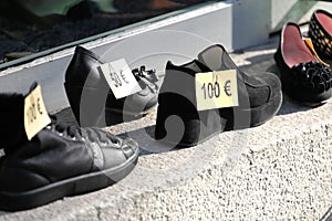 Euro price tags on shoes