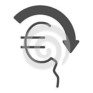 Euro rate fall solid icon, economic sanctions concept, Euro depreciation sign on white background, currency with