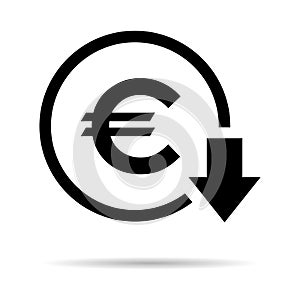 Euro reduction symbol, cost decrease icon. Reduce debt bussiness sign vector illustration