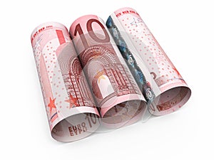 10 Euro rolling banknotes