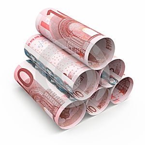 10 Euro rolling banknotes