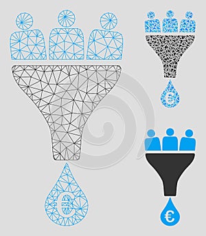 Euro Sales Funnel Vector Mesh 2D Model and Triangle Mosaic Icon