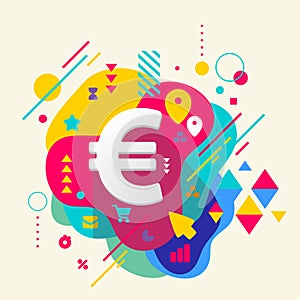 Euro sign on abstract colorful spotted background with different