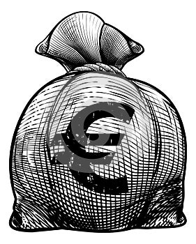 Euro Sign Burlap Sack or Money Bag