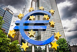 Euro sign at European Central Bank headquarters in Frankfurt, Germany