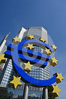 Euro sign in front of the ECB tower, Frankfurt photo