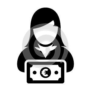 Euro sign icon vector female user person profile avatar with currency symbol for banking and finance business