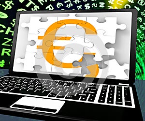 Euro Sign On Laptop Shows Online Money Exchange