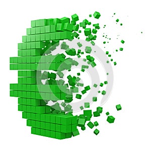 Euro sign shaped data block. version with green cubes. 3d pixel style vector illustration