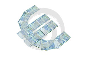 Euro sign symbol made of banknotes greenback paper money