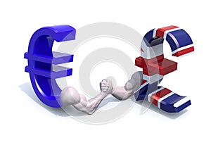 Euro and sterling symbol currency make arm wrestling