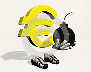 Euro symbol character with a bomb in his hands