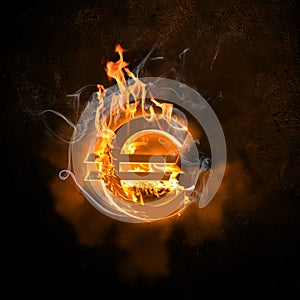 Euro symbol in fire flames