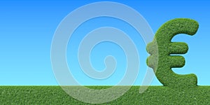 Euro symbol made with green grass. Conceptual 3D rendering
