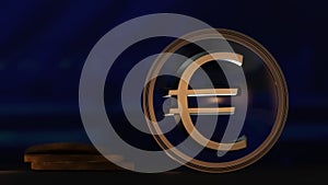 Euro symbol in a metal sphere with a transparent top and old coins on the table on a dark blue background. 3D. Finance. Forex.