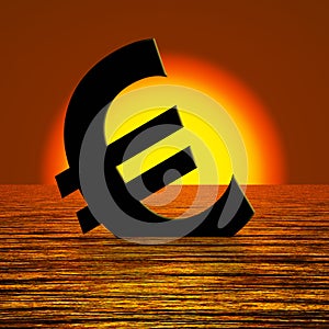 Euro Symbol Sinking And Sunset Showing Depression