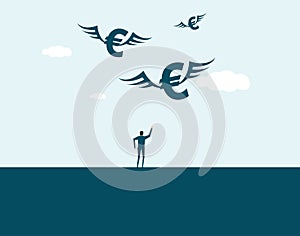 Euro symbol with wings, dream take-off with good wishes, goals pursued